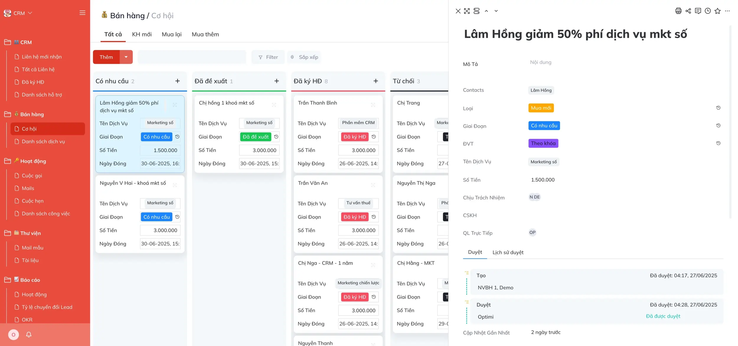 Quản lý quy trình và cơ hội bán hàng Optimi CRM